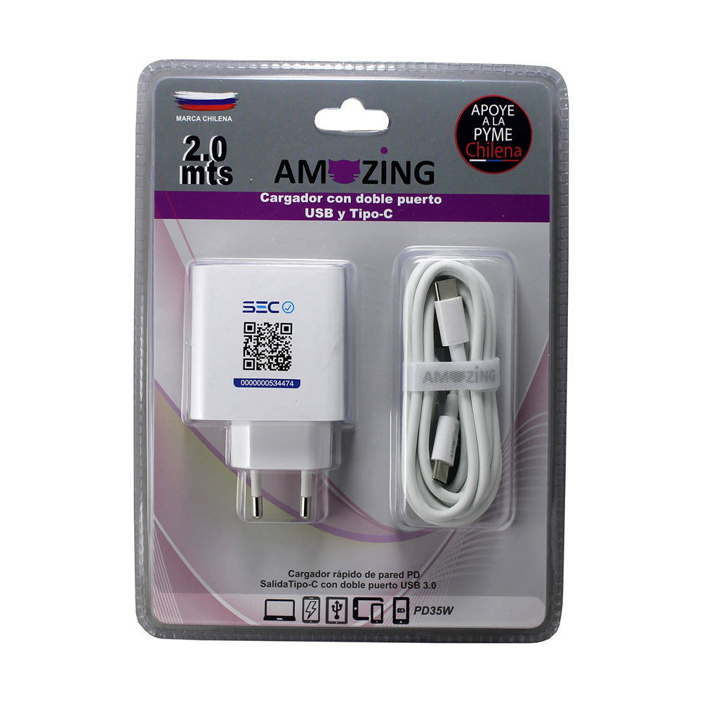 Cargador R&aacute;pido de Pared + Cable Tipo C