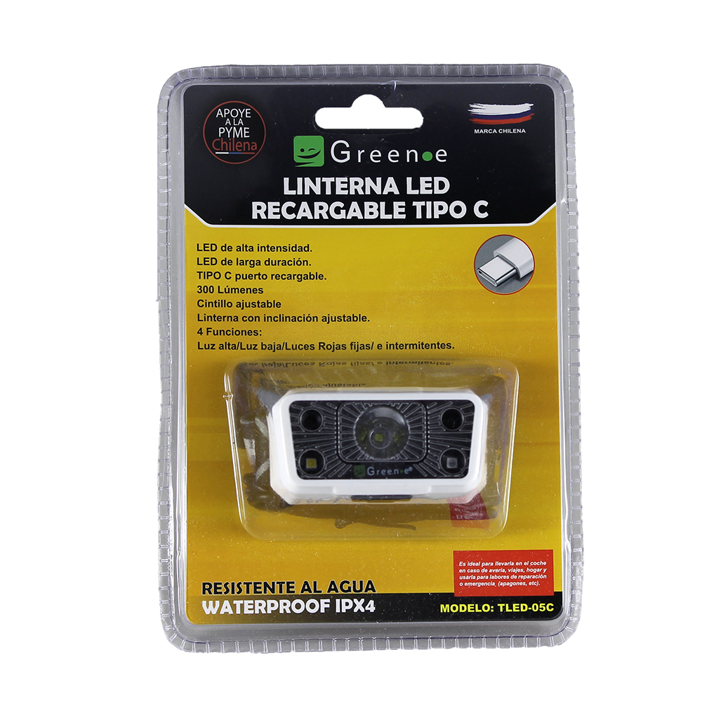 Linterna Led Cintillo Recargable 300 L&uacute;menes