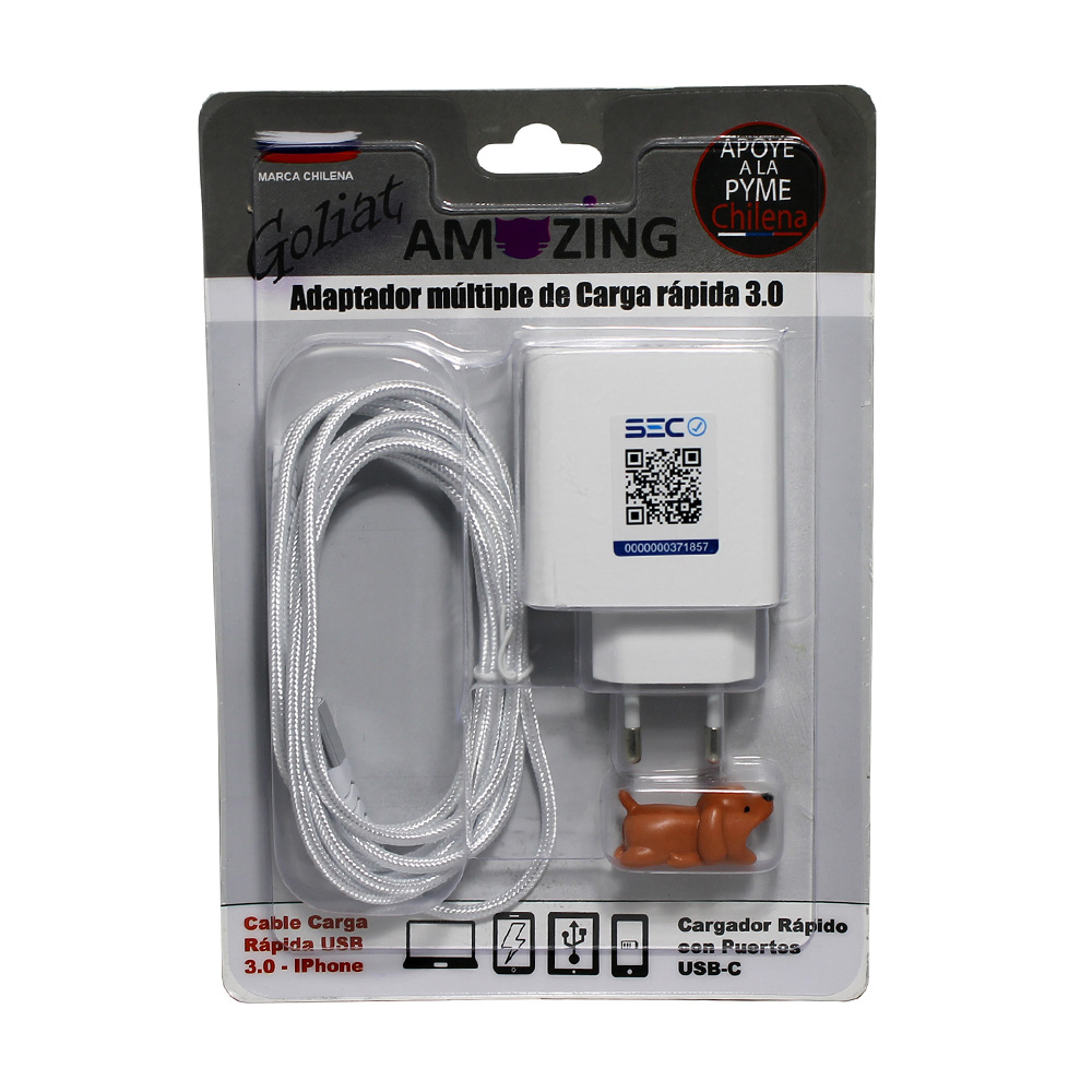 Cargador R&aacute;pido de Pared + Cable IPhone
