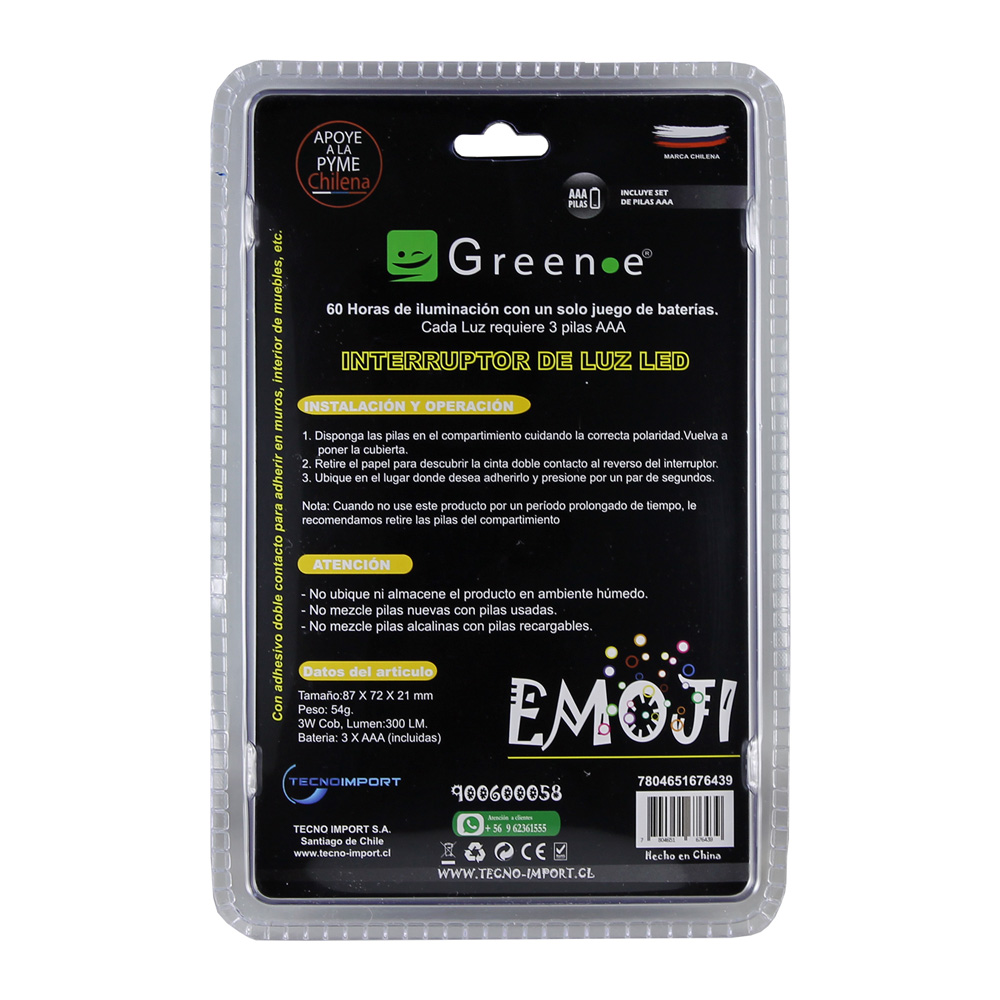 Luz Led Con Interruptor de 3W Emoji Verde