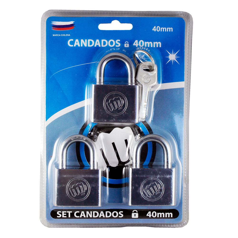 Set Candados Acero 40mm x 3 Unidades