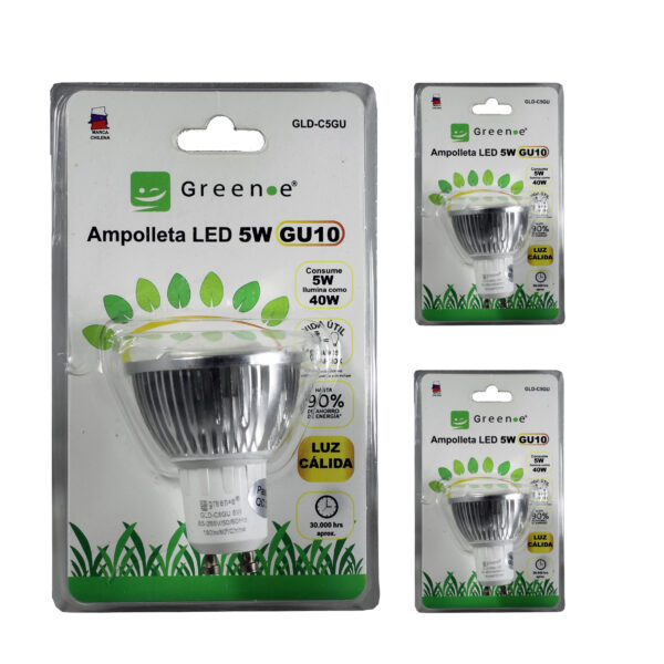 Ampolleta LED de 5w GU10 luz Calida x 3 unidades