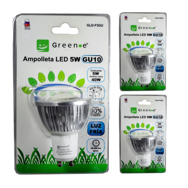 Ampolleta LED de 5w GU10 Luz Fria x 3 Unidades