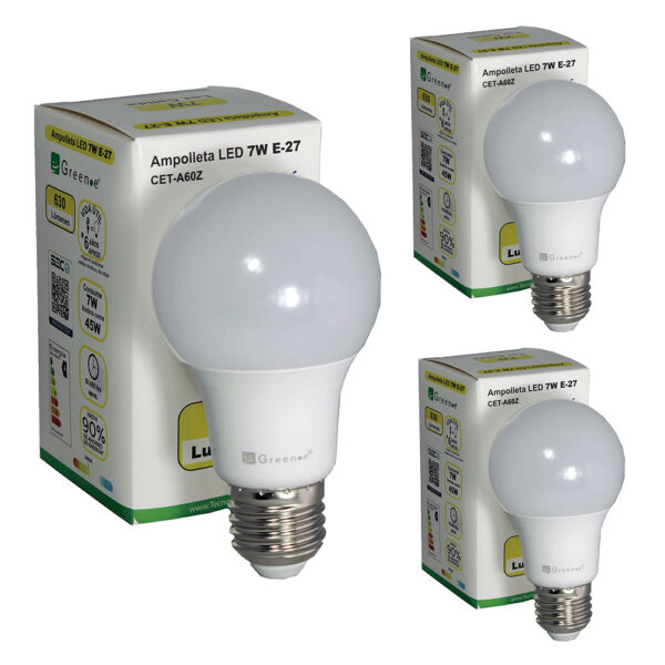 Ampolleta led de 7w E27 Luz Cálida x 3 unidades