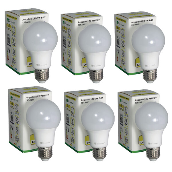 Ampolleta led de 7w E27 Luz Cálida x 6 unidades