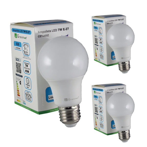 Ampolleta LED de 7w E27 Luz Fría x 3 Unidades