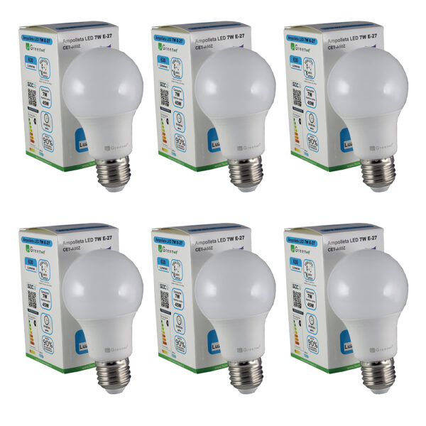 Ampolleta LED de7w E27 Luz Fría x 6 Unidades